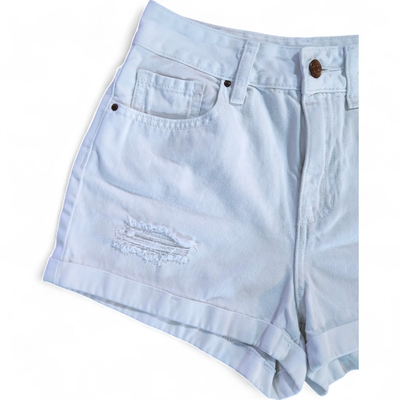 Pac Sun Mom Shorts White Wash Denim Womens Size 25  Distressed - Picture 2 of 5